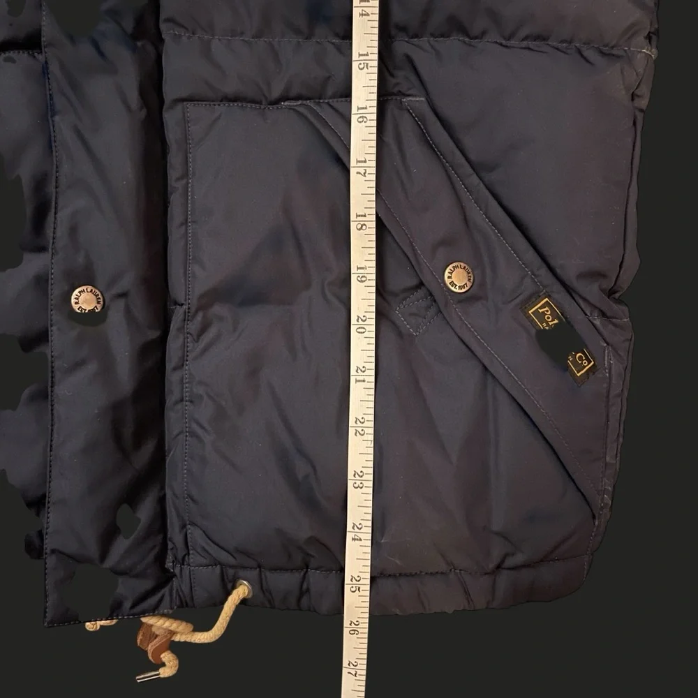 Polo Ralph Lauren Navy Goose Down Puffer Jacket Hooded Leather Toggle Coat Men’s